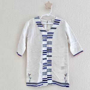 Lemlem Toddler Girl’s White Blue Striped Tarara Caftan Coverup Dress Size 4 Year